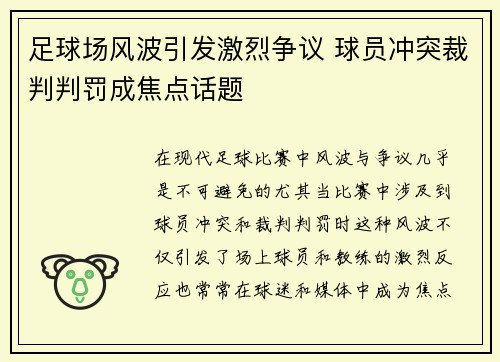 足球场风波引发激烈争议 球员冲突裁判判罚成焦点话题